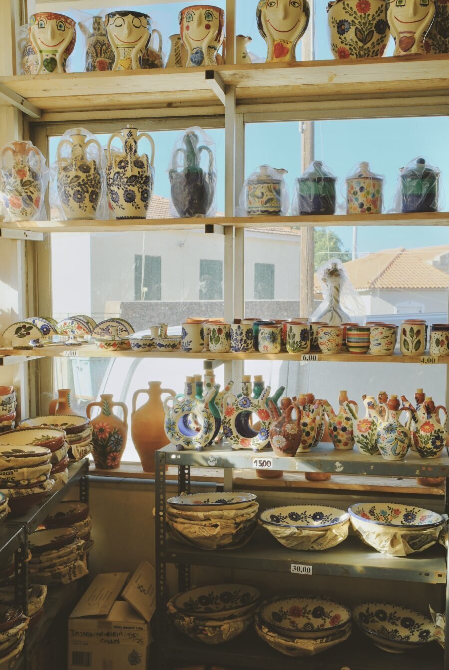 Local pottery shop in Mantamados, Lesvos, Greece.