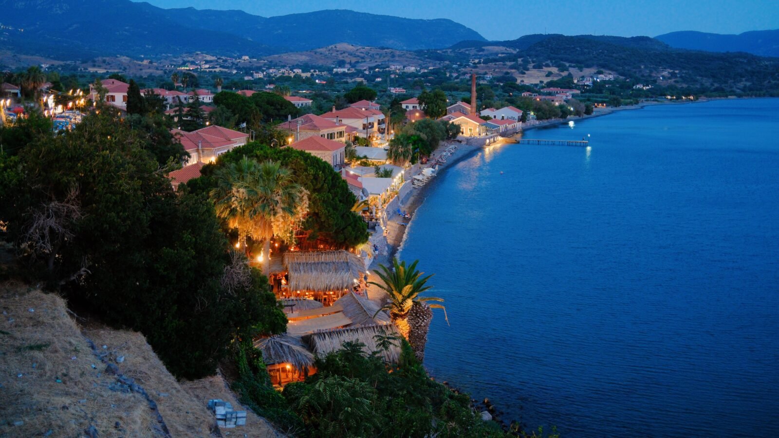 View of the Molyvos waterfront promenade from above