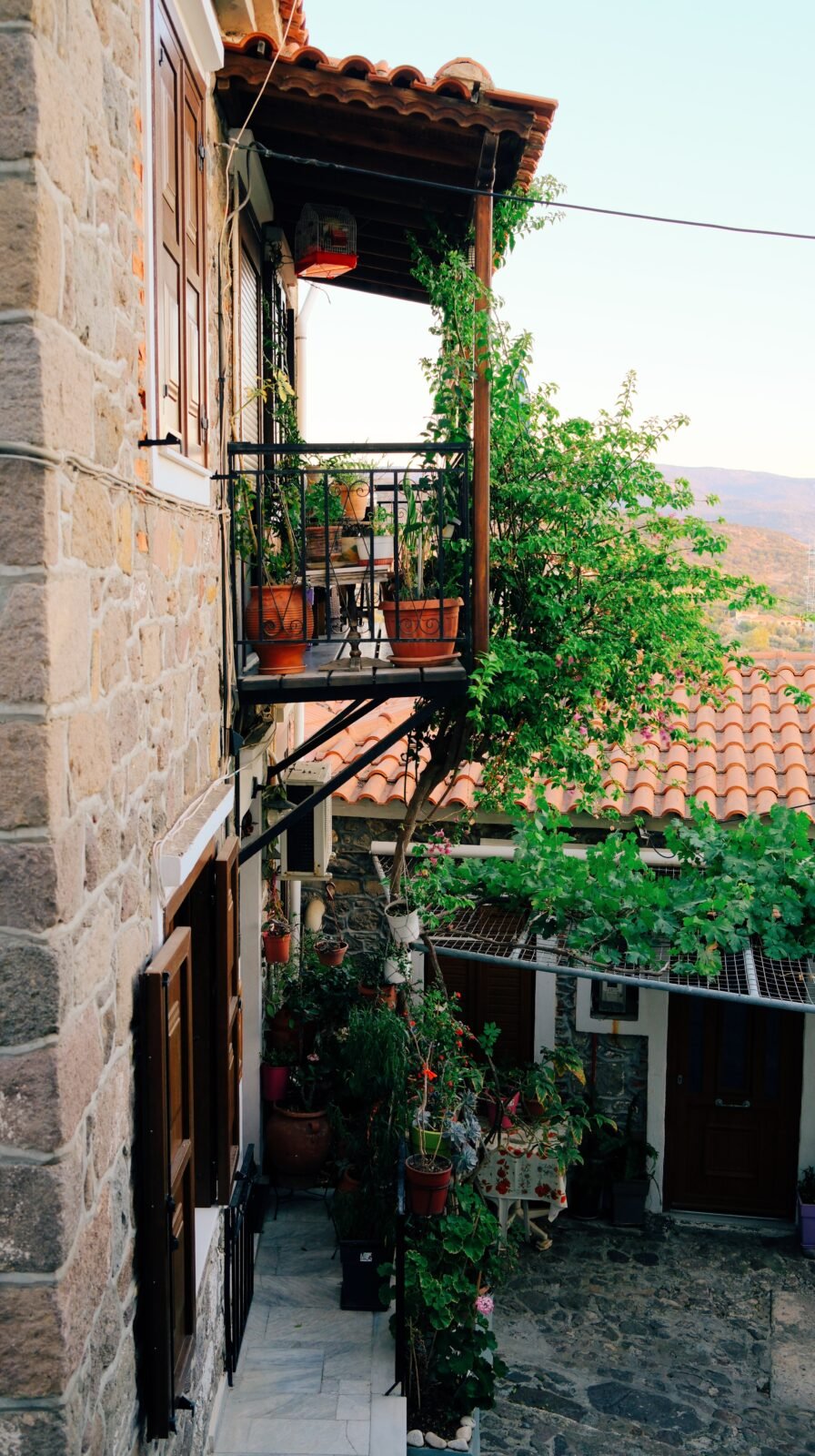 Cobblestone street in the charming village of Molyvos, Lesvos