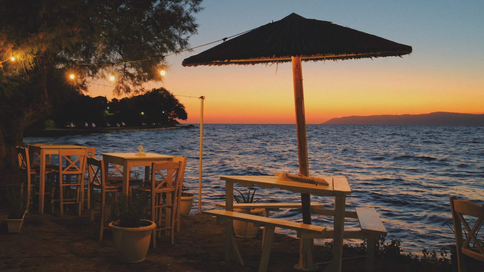 Sunset over Skala Sikamineas, Lesvos, Greece, during a road trip.