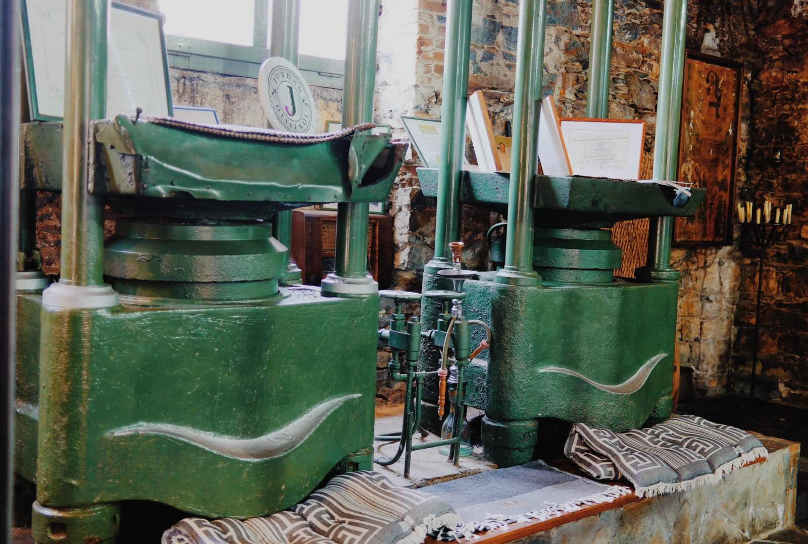 Modern olive oil mill machinery inside the Protoulis olive oil producer, Lesvos